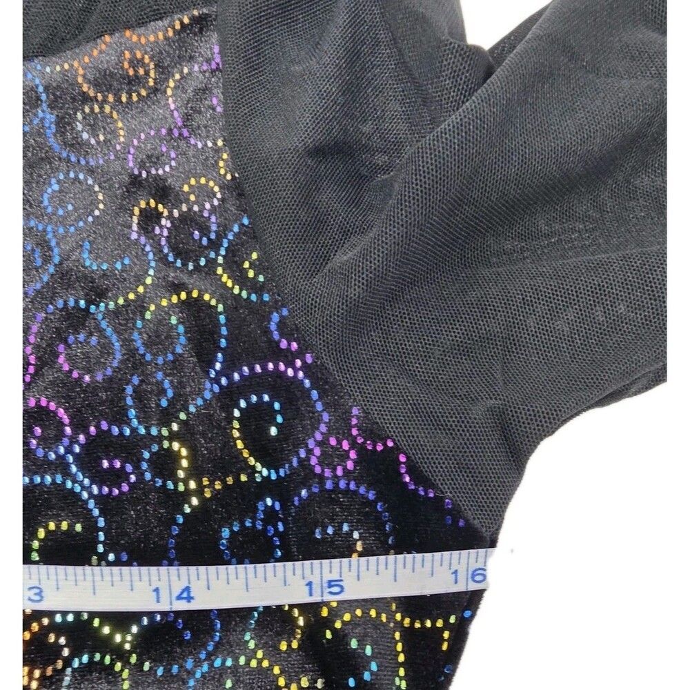 Body Wrappers VTG Mesh Velvet LS Mock Neck Dance Midriff Rainbow Bling Top AM, M - Picture 14 of 16